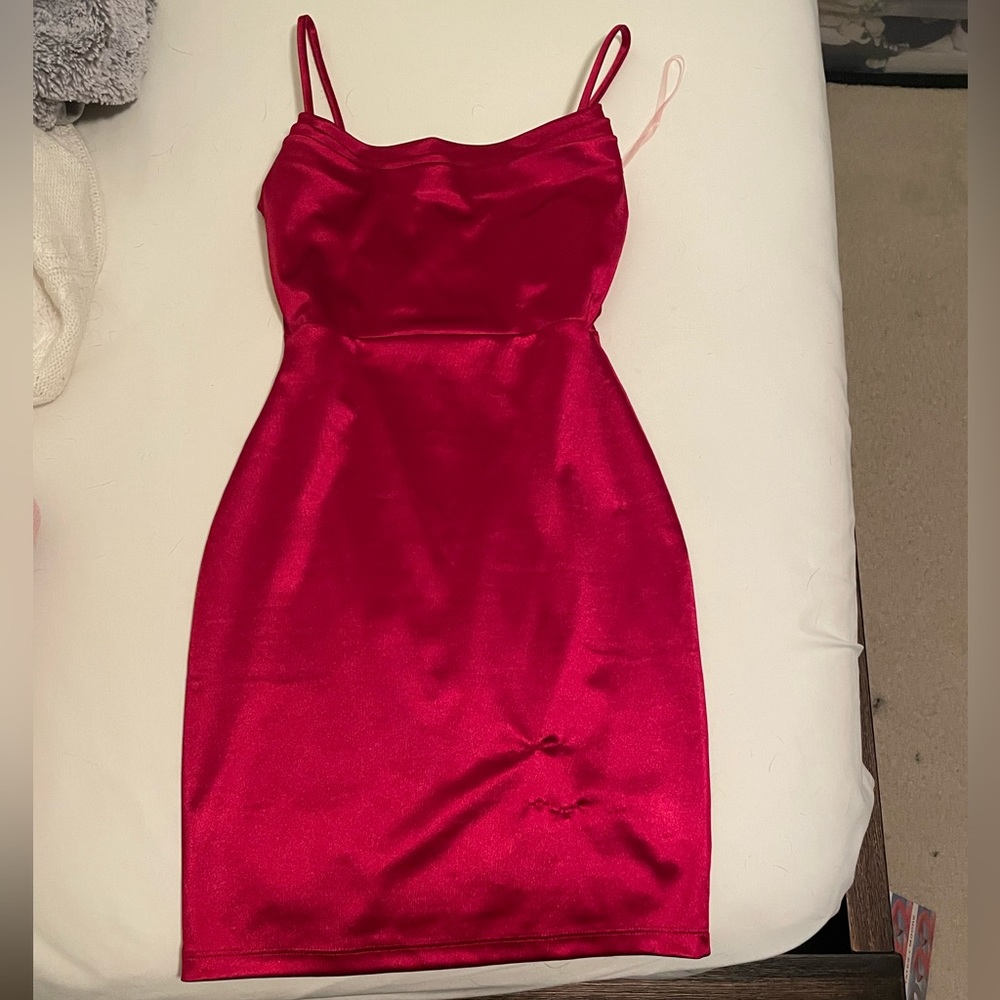 red dress hoco dress small tear in front